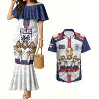 Custom England Football Couples Matching Mermaid Dress and Hawaiian Shirt Three Lions Trophy St George Cross