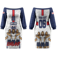 Custom England Football Couples Matching Off The Shoulder Long Sleeve Dress and Hawaiian Shirt Three Lions Trophy St George Cross