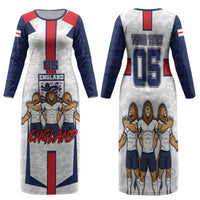 Custom England Football Family Matching Long Sleeve Bodycon Dress and Hawaiian Shirt Three Lions Trophy St George Cross