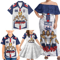 Custom England Football Family Matching Off Shoulder Maxi Dress and Hawaiian Shirt Three Lions Trophy St George Cross
