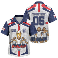 Custom England Football Family Matching Off Shoulder Short Dress and Hawaiian Shirt Three Lions Trophy St George Cross