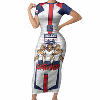 Custom England Football Short Sleeve Bodycon Dress Three Lions Trophy St George Cross