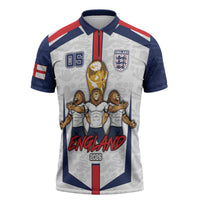 Custom England Football Zipper Polo Shirt Three Lions Trophy St George Cross