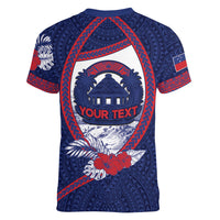 Personalised Falefa Samoa Village Women V-Neck T-Shirt Valley Polynesian Tribal Hibiscus Floral