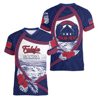 Personalised Falefa Samoa Village Women V-Neck T-Shirt Valley Polynesian Tribal Hibiscus Floral