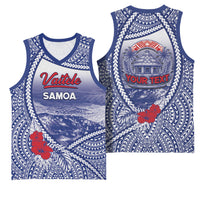 Personalised Vaitele Samoa Village Basketball Jersey Falefa Valley Polynesian Tribal Hibiscus Floral