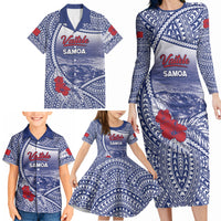 Personalised Vaitele Samoa Village Family Matching Long Sleeve Bodycon Dress and Hawaiian Shirt Falefa Valley Polynesian Tribal Hibiscus Floral