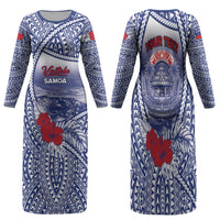 Personalised Vaitele Samoa Village Family Matching Long Sleeve Bodycon Dress and Hawaiian Shirt Falefa Valley Polynesian Tribal Hibiscus Floral