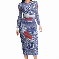 Personalised Vaitele Samoa Village Long Sleeve Bodycon Dress Falefa Valley Polynesian Tribal Hibiscus Floral