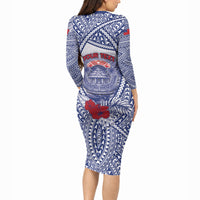 Personalised Vaitele Samoa Village Long Sleeve Bodycon Dress Falefa Valley Polynesian Tribal Hibiscus Floral