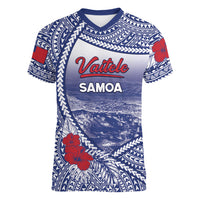 Personalised Vaitele Samoa Village Women V-Neck T-Shirt Falefa Valley Polynesian Tribal Hibiscus Floral
