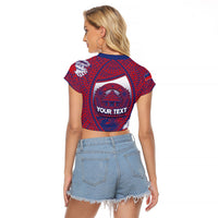 Personalised Faleula Samoa Village Raglan Cropped T Shirt Falefa Valley Polynesian Tribal Hibiscus Floral