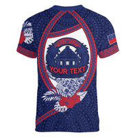 Personalised Vailele Samoa Village Women V-Neck T-Shirt Map Polynesian Tribal Hibiscus Floral