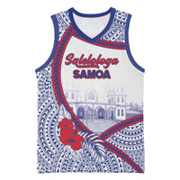 Personalised Salelologa Samoa Village Basketball Jersey Polynesian Tribal Church Landmark Hibiscus Floral