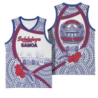 Personalised Salelologa Samoa Village Basketball Jersey Polynesian Tribal Church Landmark Hibiscus Floral