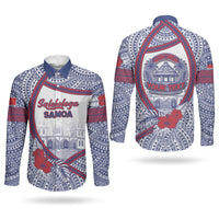 Personalised Salelologa Samoa Village Couples Matching Mermaid Dress and Long Sleeve Button Shirt Polynesian Tribal Church Landmark Hibiscus Floral
