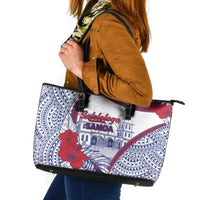 Salelologa Samoa Village Leather Tote Bag Polynesian Tribal Church Landmark Hibiscus Floral