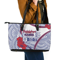 Salelologa Samoa Village Leather Tote Bag Polynesian Tribal Church Landmark Hibiscus Floral