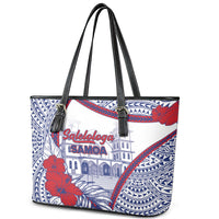 Salelologa Samoa Village Leather Tote Bag Polynesian Tribal Church Landmark Hibiscus Floral