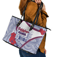 Salelologa Samoa Village Leather Tote Bag Polynesian Tribal Church Landmark Hibiscus Floral