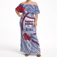 Personalised Salelologa Samoa Village Off Shoulder Maxi Dress Polynesian Tribal Church Landmark Hibiscus Floral