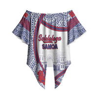 Personalised Salelologa Samoa Village Off Shoulder Wrap Waist Top Polynesian Tribal Church Landmark Hibiscus Floral