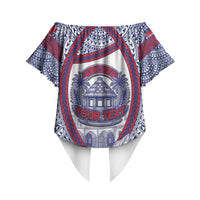 Personalised Salelologa Samoa Village Off Shoulder Wrap Waist Top Polynesian Tribal Church Landmark Hibiscus Floral