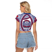 Personalised Salelologa Samoa Village Raglan Cropped T Shirt Polynesian Tribal Church Landmark Hibiscus Floral