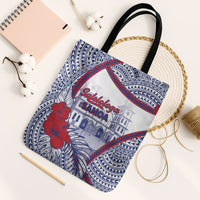 Salelologa Samoa Village Tote Bag Polynesian Tribal Church Landmark Hibiscus Floral