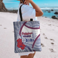 Salelologa Samoa Village Tote Bag Polynesian Tribal Church Landmark Hibiscus Floral