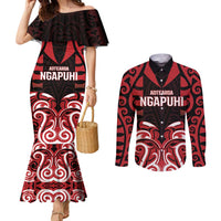 Custom Aotearoa Ngapuhi Couples Matching Mermaid Dress and Long Sleeve Button Shirt Maori Pattern New Zealand - Polynesian Pride