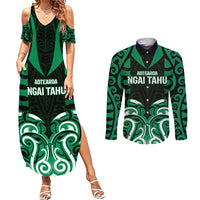 Custom Aotearoa Ngai Tahu Couples Matching Summer Maxi Dress and Long Sleeve Button Shirt Maori Pattern New Zealand - Polynesian Pride