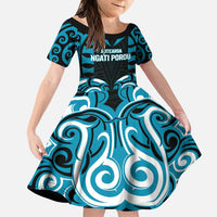 Custom Aotearoa Ngati Porou Family Matching Puletasi and Hawaiian Shirt Maori Pattern New Zealand DT05 Daughter's Dress Blue - Polynesian Pride