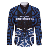Custom Aotearoa Ngati Tuwharetoa Family Matching Puletasi and Hawaiian Shirt Maori Pattern New Zealand DT05 Dad's Shirt - Long Sleeve Navy - Polynesian Pride