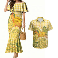Hawaii Palaka Couples Matching Mermaid Dress and Hawaiian Shirt Cute Ripe Mango Turtle On The Waves