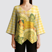 Hawaii Palaka Kimono Sleeve Blouse Cute Ripe Mango Turtle On The Waves