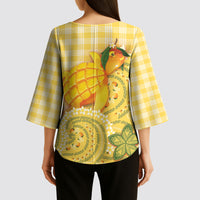 Hawaii Palaka Kimono Sleeve Blouse Cute Ripe Mango Turtle On The Waves