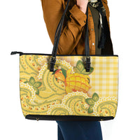 Hawaii Palaka Leather Tote Bag Cute Ripe Mango Turtle On The Waves