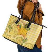 Hawaii Palaka Leather Tote Bag Cute Ripe Mango Turtle On The Waves