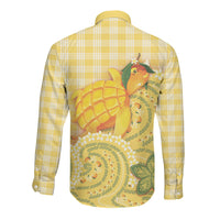 Hawaii Palaka Long Sleeve Button Shirt Cute Ripe Mango Turtle On The Waves