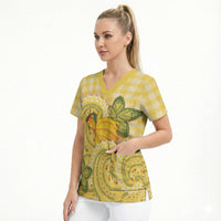 Hawaii Palaka Scrub Top Cute Ripe Mango Turtle On The Waves