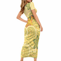 Hawaii Palaka Short Sleeve Bodycon Dress Cute Ripe Mango Turtle On The Waves