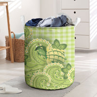 Hawaii Palaka Laundry Basket Cute Green Mango Turtle On The Waves