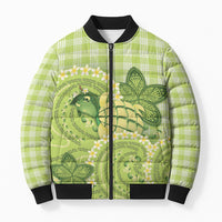 Hawaii Palaka Bomber Puffer Jacket Cute Green Mango Turtle On The Waves