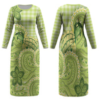 Hawaii Palaka Family Matching Long Sleeve Bodycon Dress and Hawaiian Shirt Cute Green Mango Turtle On The Waves