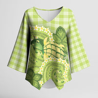 Hawaii Palaka Kimono Sleeve Blouse Cute Green Mango Turtle On The Waves