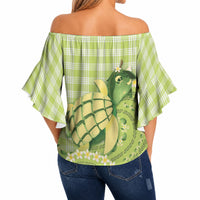 Hawaii Palaka Off Shoulder Wrap Waist Top Cute Green Mango Turtle On The Waves DT05 - Polynesian Pride