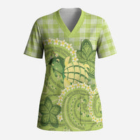 Hawaii Palaka Scrub Top Cute Green Mango Turtle On The Waves
