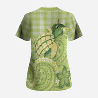 Hawaii Palaka Scrub Top Cute Green Mango Turtle On The Waves