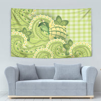 Hawaii Palaka Tapestry Cute Green Mango Turtle On The Waves